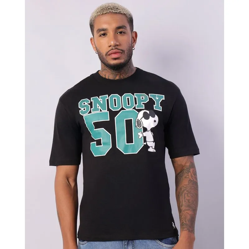 Camiseta Masculina Snoopy Manga Curta Preta GG