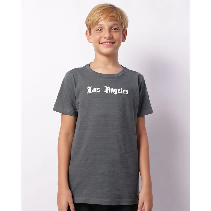 Camiseta Juvenil Texturizada Estampa Manga Curta Cinza 16