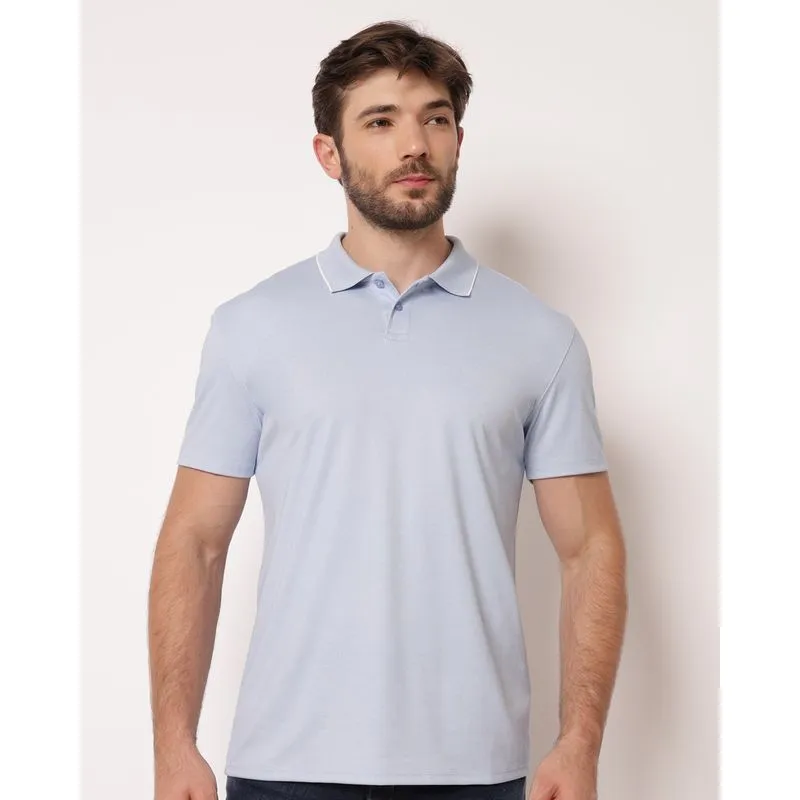 Camisa Polo Masculina Algodão Peruano Manga Curta Azul M