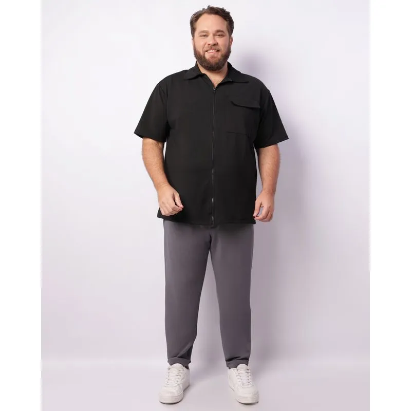 Calça Plus Size Masculina Helanca Com Cordão Bolsos Cinza G3