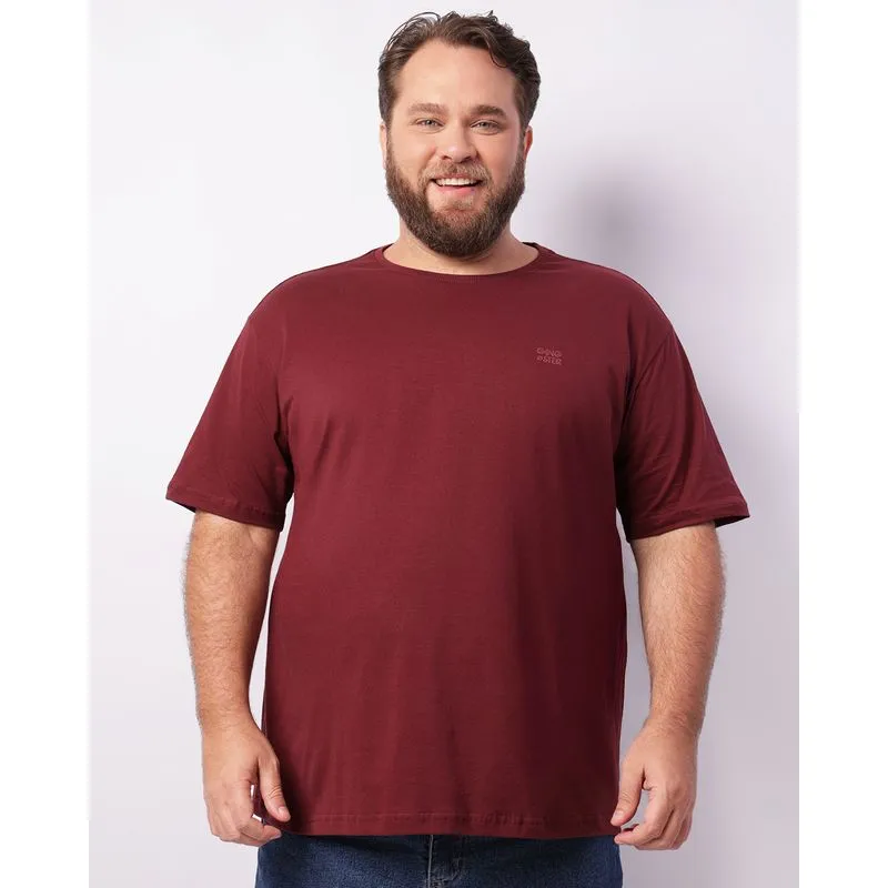 Camiseta Plus Size Masculina Gangster Manga Curta Vinho G2