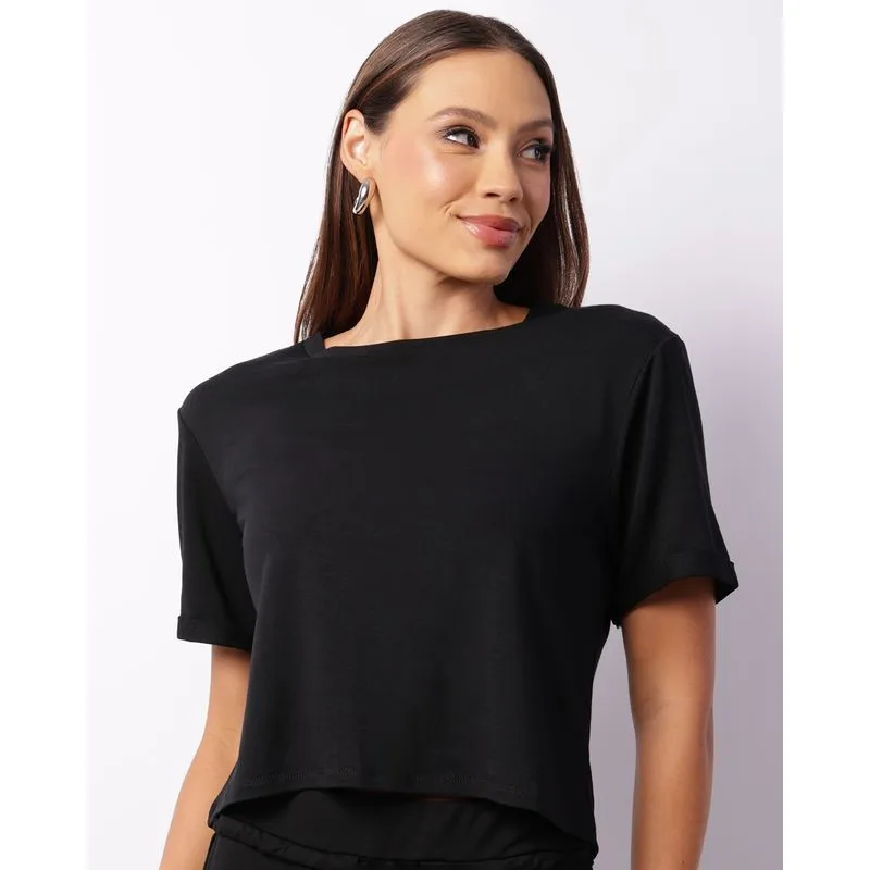 Blusa Feminina Manga Curta Básica Preta M