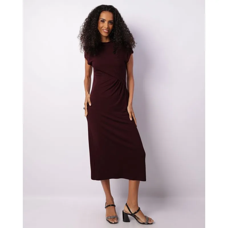 Vestido Feminino Midi Viscose Com Detalhe Torção Roxo M