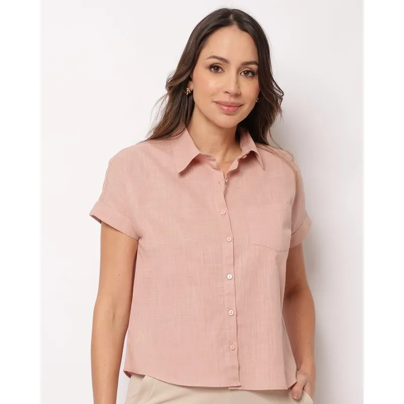 Camisa Feminina Berry & Co. Algodão Manga Curta Rosa M