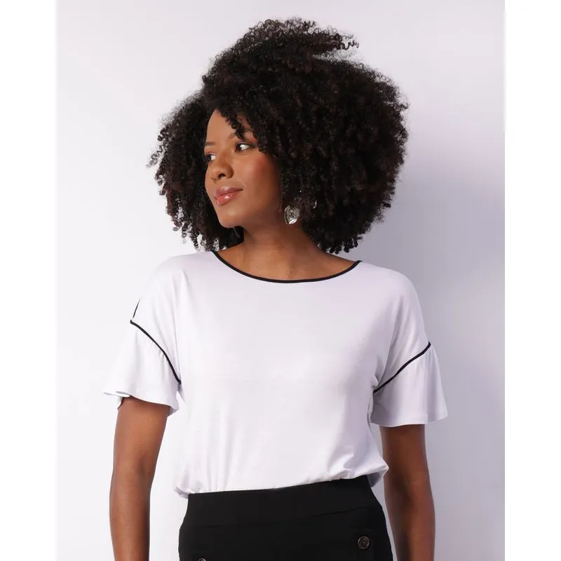 Blusa Feminina Manga Curta Com Friso Branca P