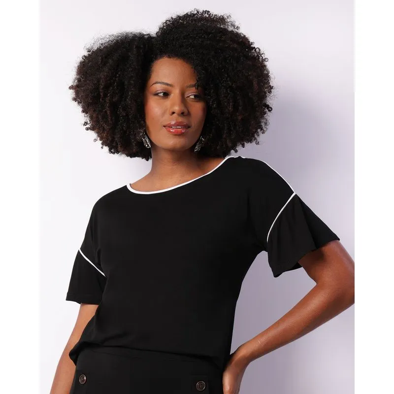 Blusa Feminina Manga Curta Com Friso Preta M