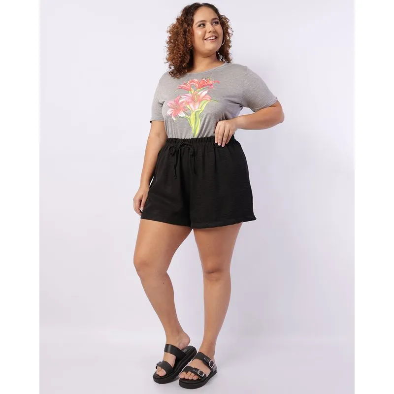 Short Plus Size Feminino Curto Crepe Preto G1