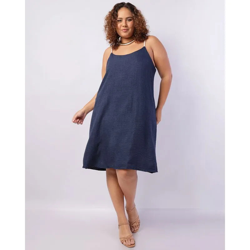 Vestido Plus Size Feminino Curto Alcinha Cordão Azul G3