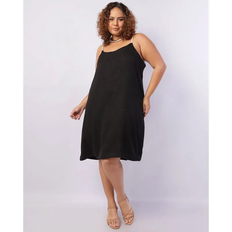 Vestido Plus Size Feminino Curto Alcinha Cordão Preto G1