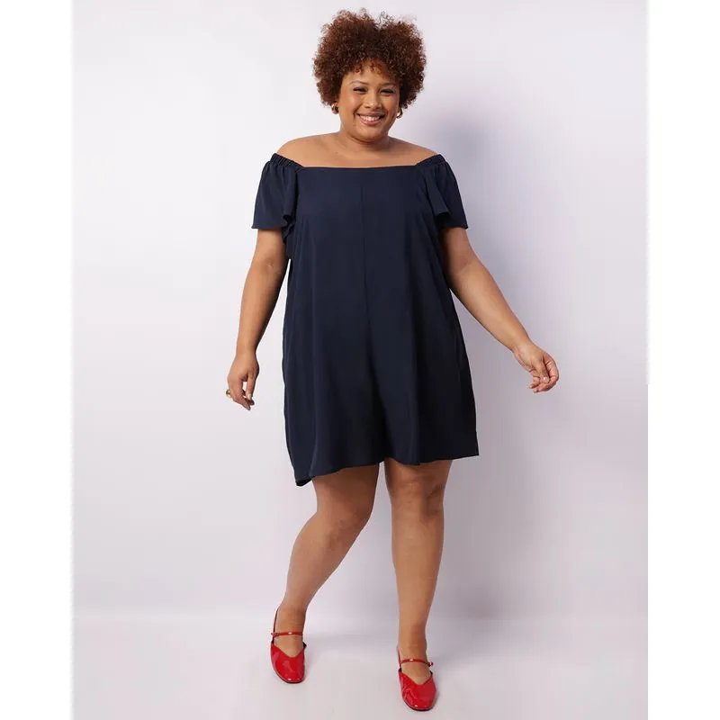 Macaquinho Plus Size Feminino Curto Viscose Marinho G2
