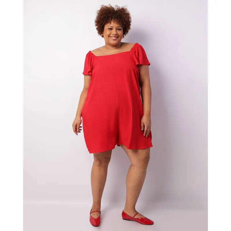 Macaquinho Plus Size Feminino Curto Viscose Vermelho G2