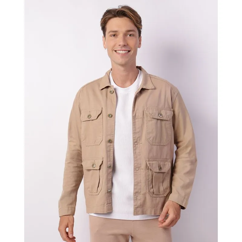 Jaqueta Masculina Sarja Com Bolsos Bege G