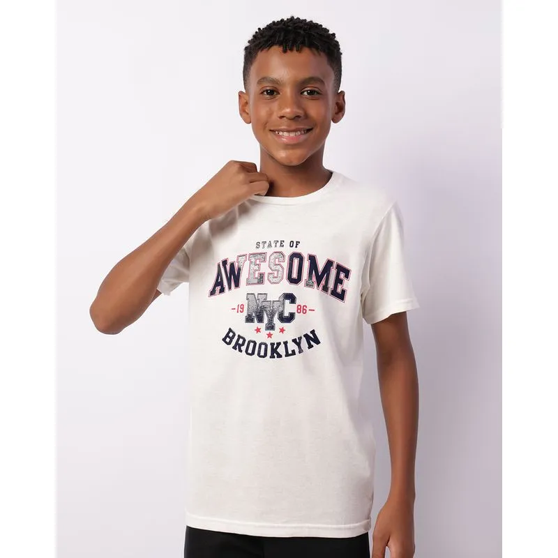 Camiseta Juvenil Estampa Brooklyn Manga Curta Off White 16