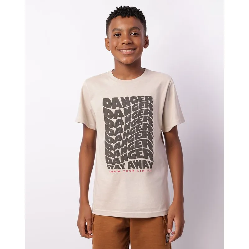 Camiseta Juvenil Estampa Frontal Manga Curta Bege 10