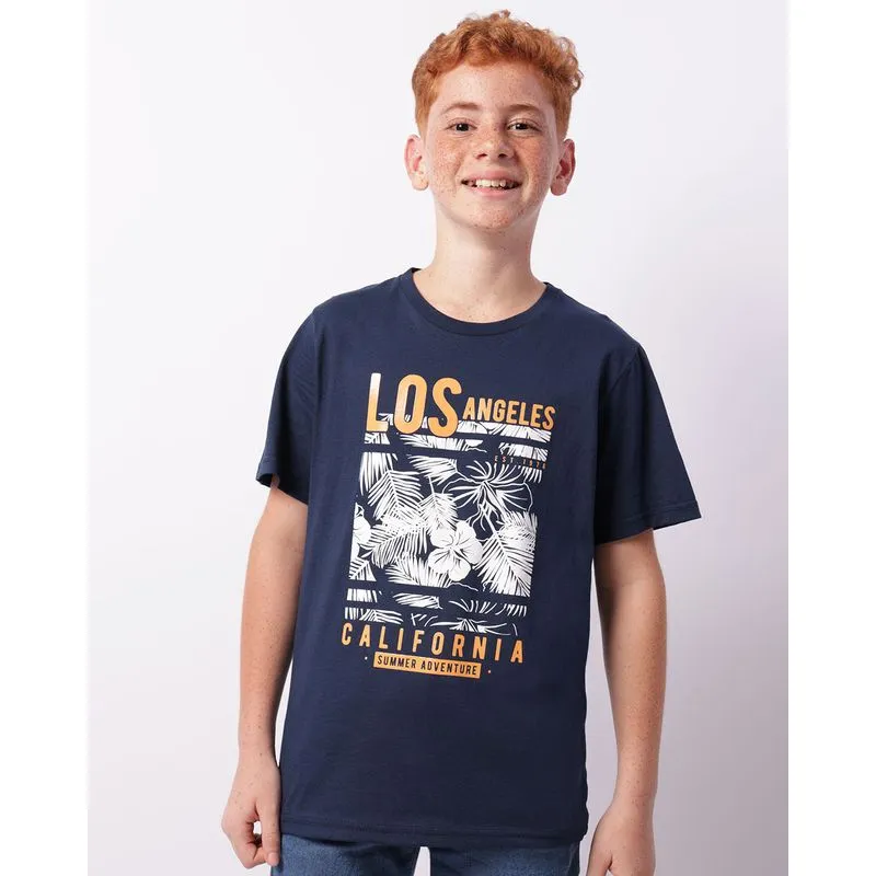 Camiseta Juvenil Manga Curta Estampada Marinho 12