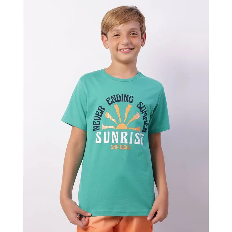 Camiseta Juvenil Manga Curta Estampa Tropical Verde 14