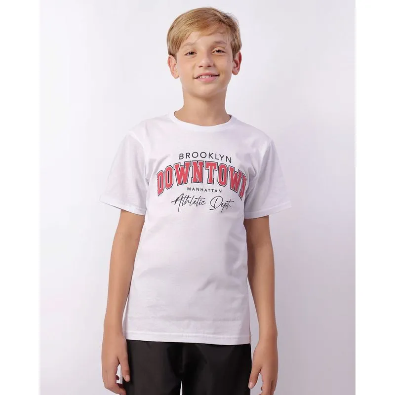 Camiseta Juvenil Manga Curta Estampa Frontal Branca 16