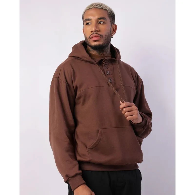 Blusão Moletom Masculino Oversized Bolso Canguru Com Capuz Marrom GG