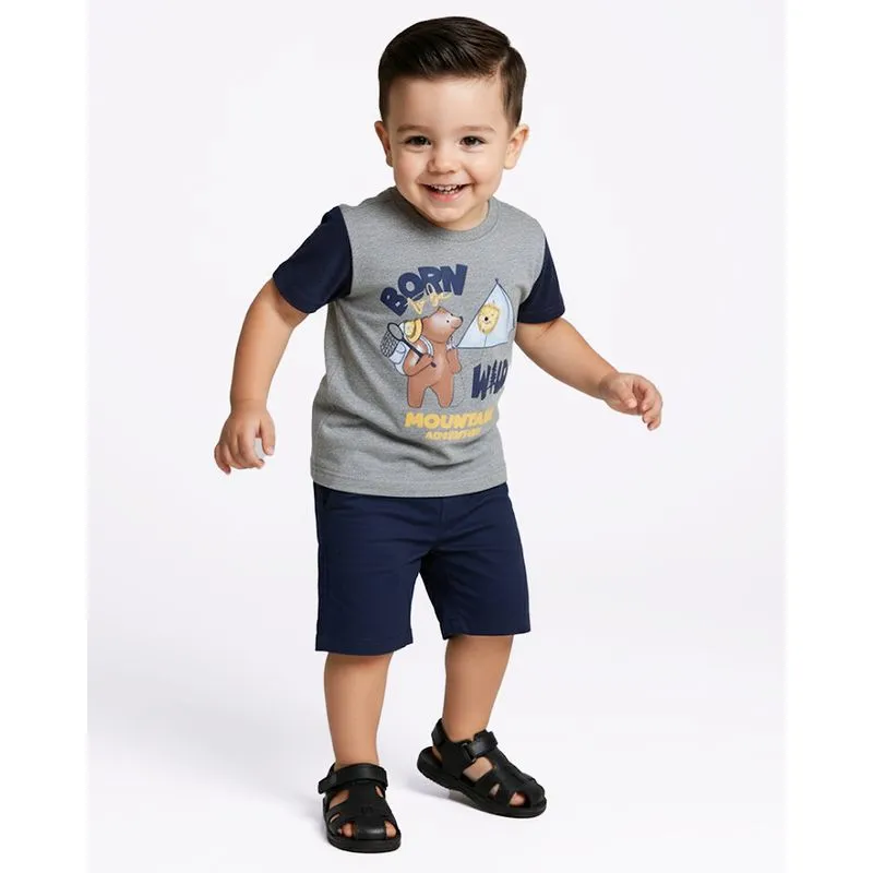 Camiseta Bebê com Estampa Manga Curta Texturizada Cinza 3