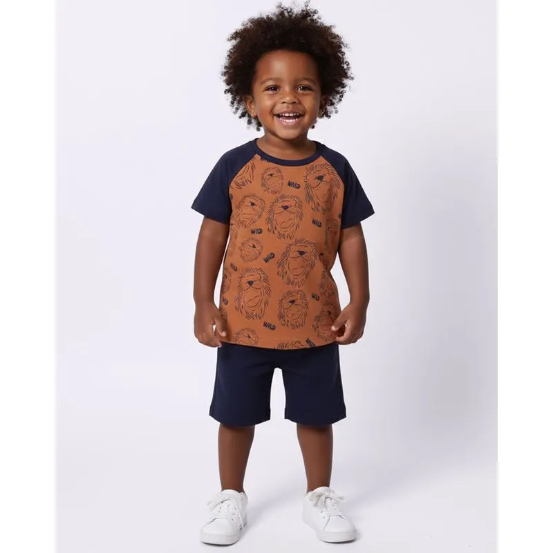 Conjunto Bebê Curto Estampa Leão Marrom 1