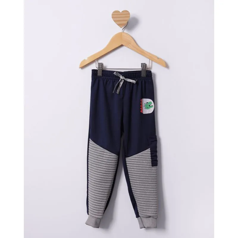 Calça Helanca Bebê Jogger Recortes Texturizado Bolso Marinho 1