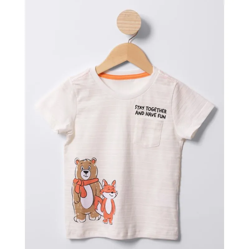 Camiseta Bebê Texturizada Estampa E Bolso Frontal Off White 1