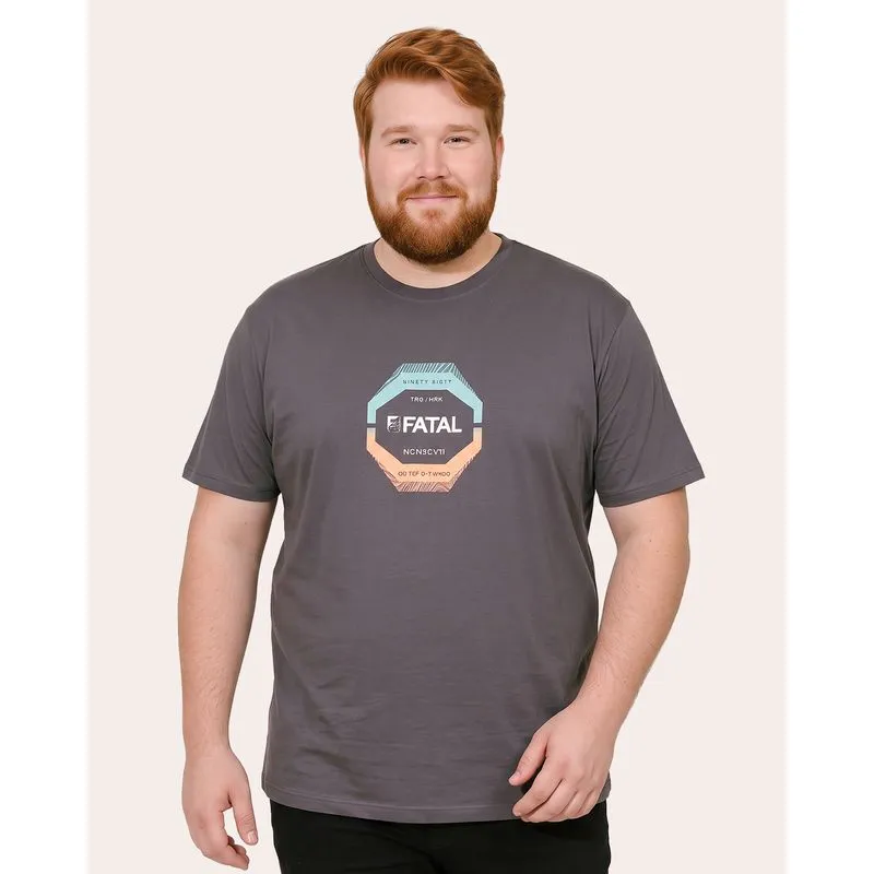 Camiseta Plus Size Masculina Algodão Fatal Estampa Cinza G2