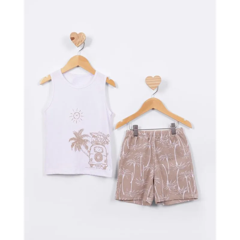 Conjunto Bebê Curto Estampa Coqueiros Bege 3