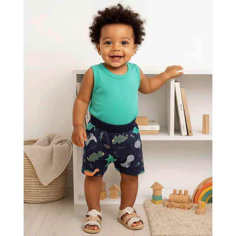 Bermuda Bebê Algodão Moletinho Estampada Marinho P