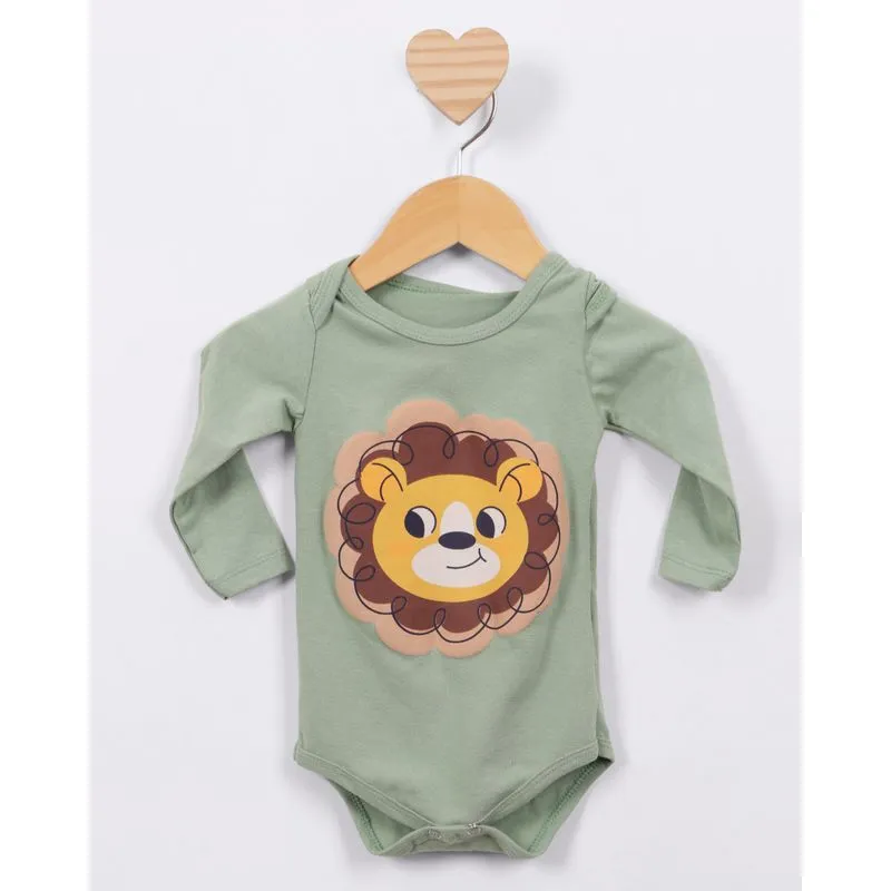 Body Bebê Manga Curta Estampa Leão Verde P