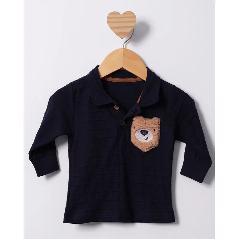 Camisa Polo Bebê Manga Longa Texturizada Com Bolso Interativo Marinho M