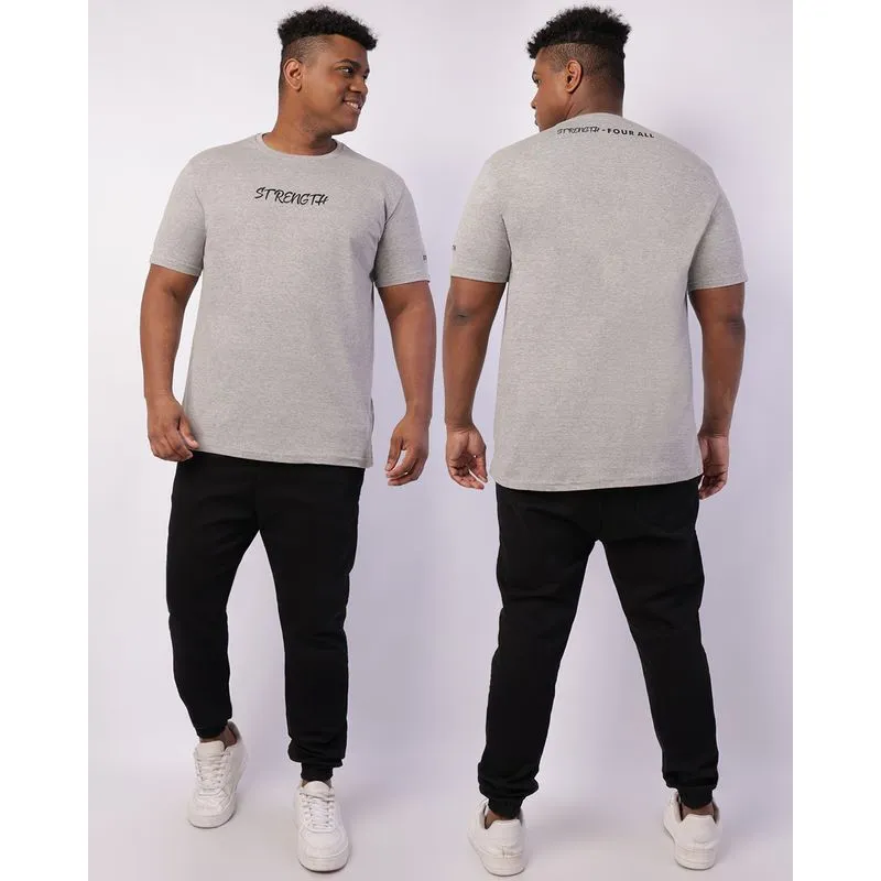 Camiseta Plus Size Masculina com Estampa Manga Curta Cinza G3