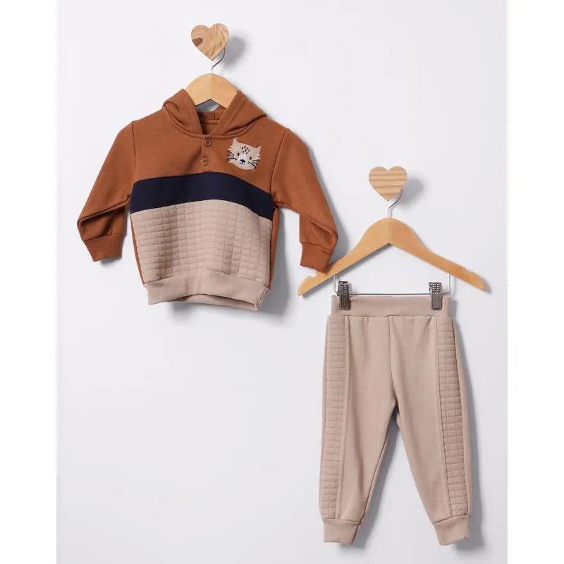 Conjunto Moletom Bebê Com Capuz Texturizado Bordado Marrom M