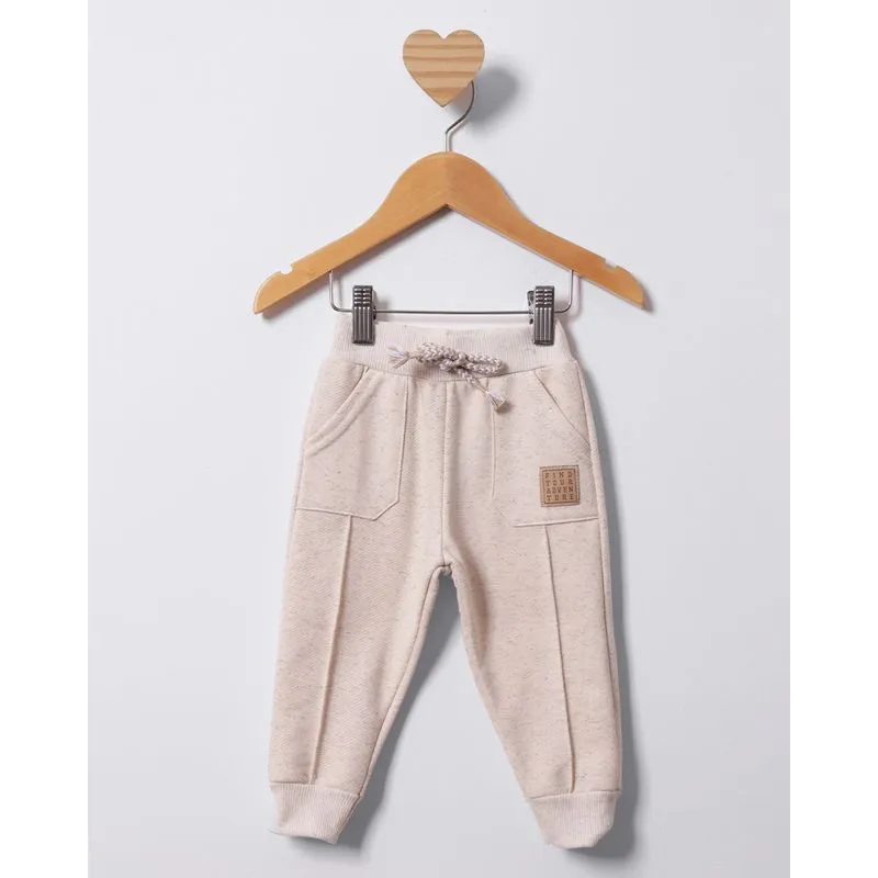 Calça Moletom Bebê Jogger Com Bolsos Recortes Bege M