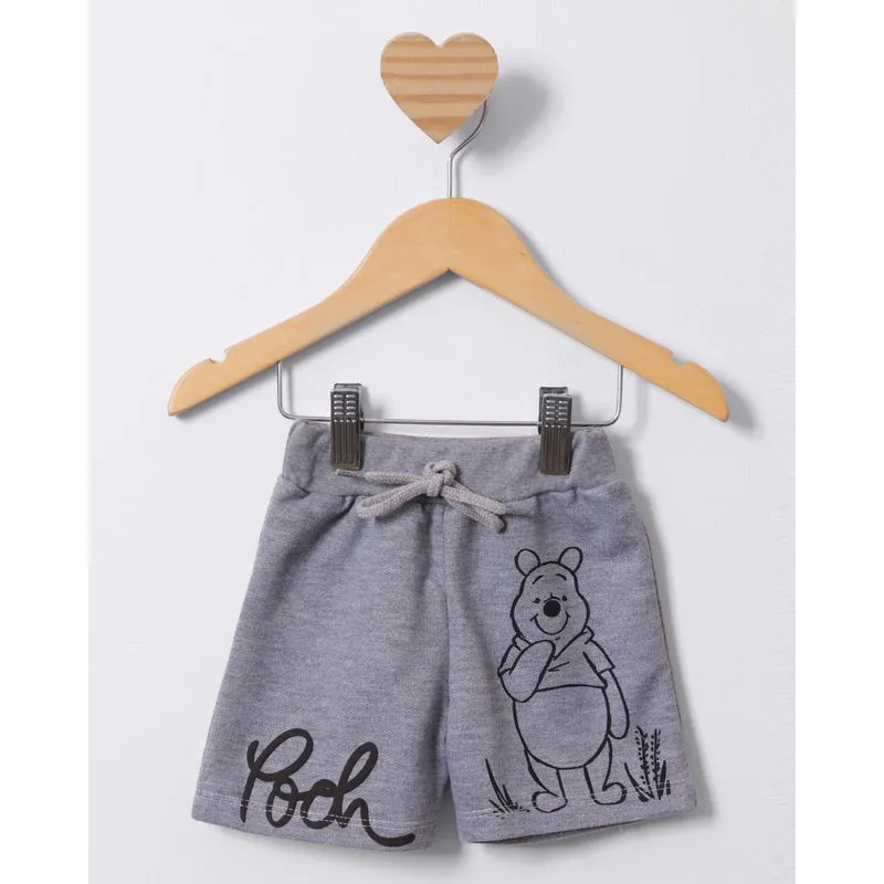 Bermuda Bebê Moletinho Disney Ursinho Pooh Cinza P