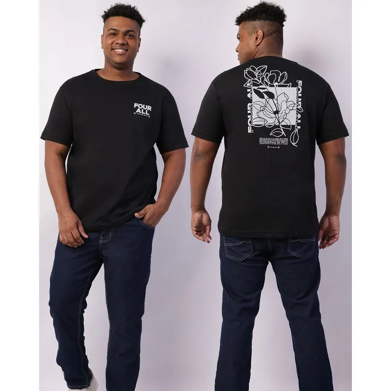 Camiseta Plus Size Masculina Estampa Frente e Costas Preta G2