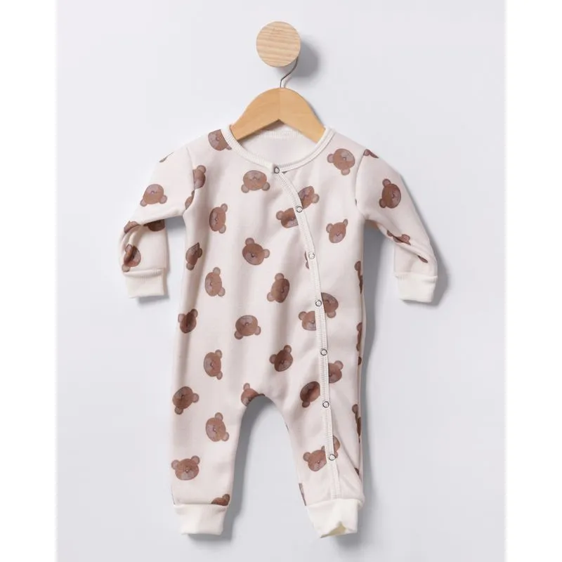 Macacão Bebê Soft Estampado Ursinho com Botões Bege P