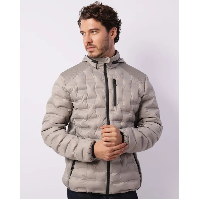 Jaqueta Masculina Puffer com Capuz Removível Cinza G