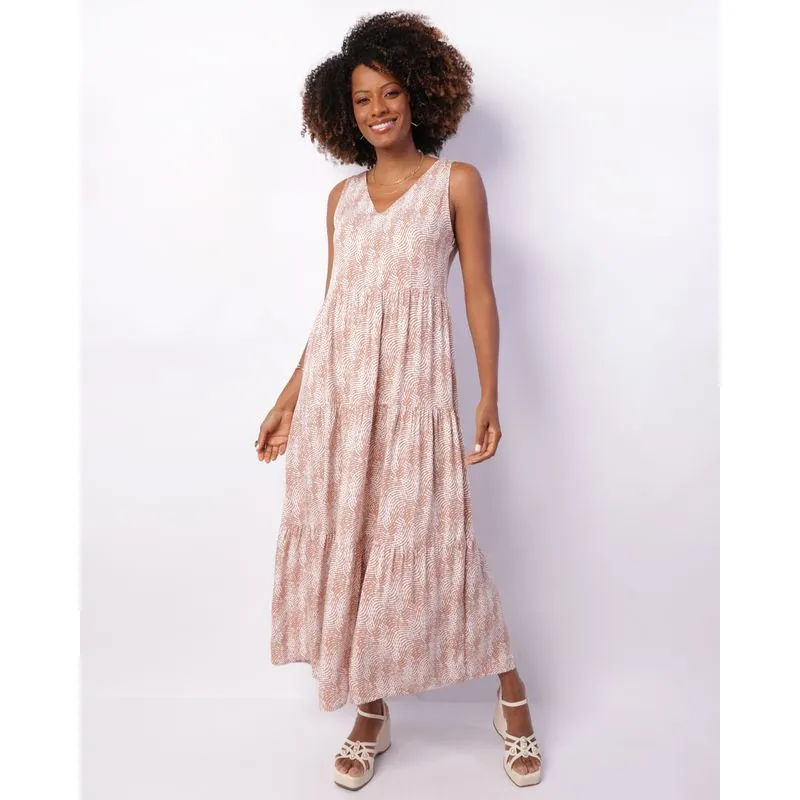 Vestido Feminino Viscose Longo Berry & Co. Estampado Marrom G