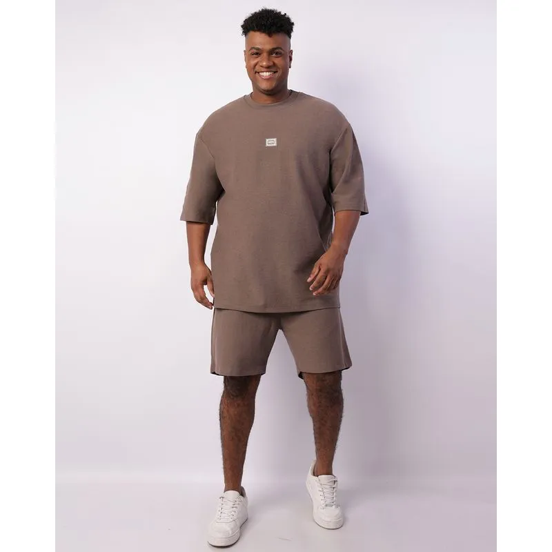 Bermuda Plus Size Masculina Moletinho Reta Marrom G3