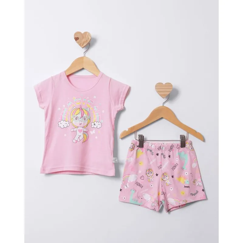 Pijama Bebê Curto Estampa Unicórnio Rosa 3