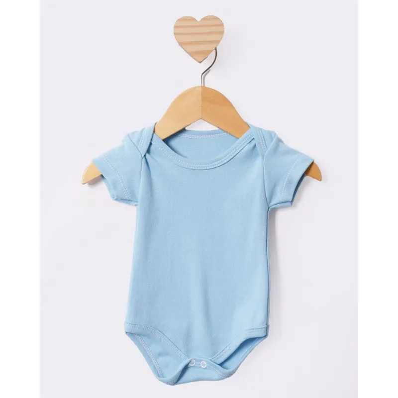 Body Bebê Manga Curta Algodão Liso Azul Claro P