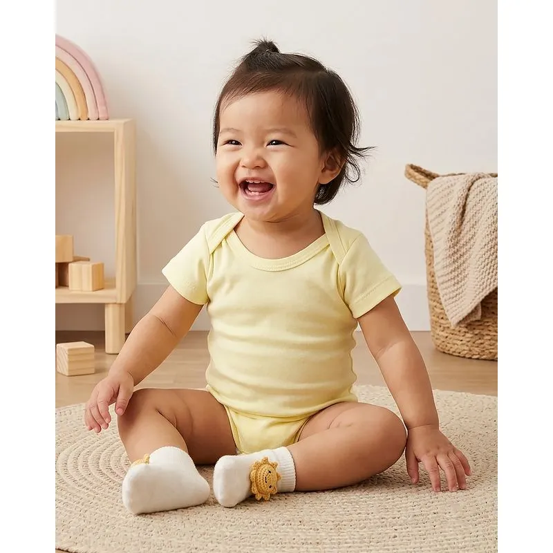Body Bebê Manga Curta Algodão Liso Amarelo G