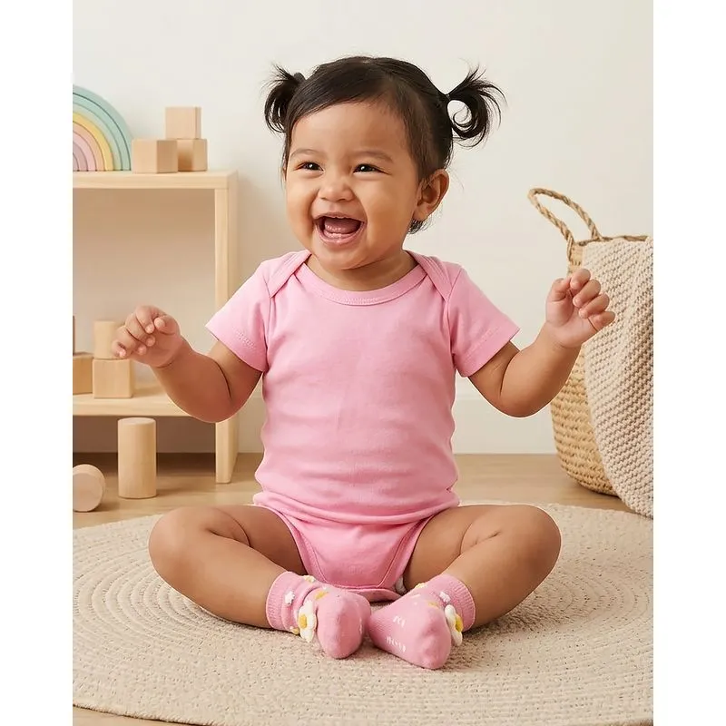 Body Bebê Manga Curta Algodão Liso Rosa P