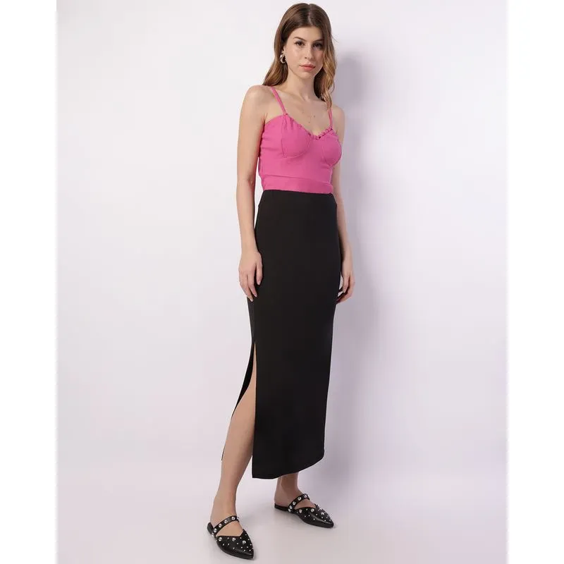 Saia Feminina Midi com Fenda Preta G