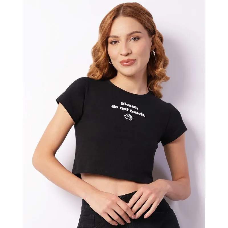 Blusa Feminina Cropped Manga Curta Preta GG