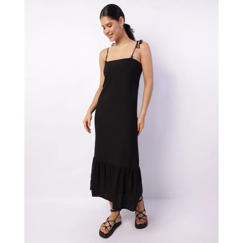 Vestido Feminino Berry & Co. Midi Viscose Alcinha Lastex Preto G