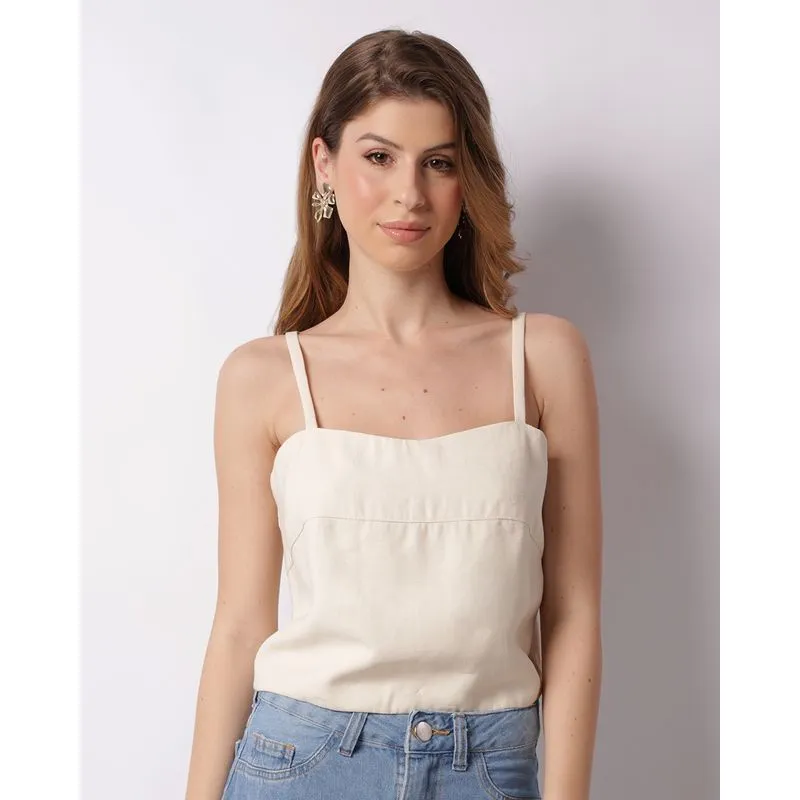 Regata Feminina Cropped Com Recortes Bege P