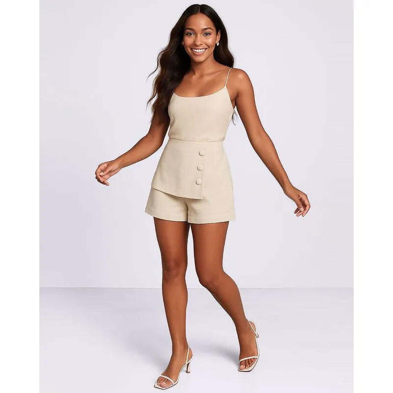 Short Feminino com Botões Bege M