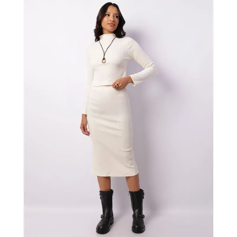 Saia Feminina Canelada Midi Off White M